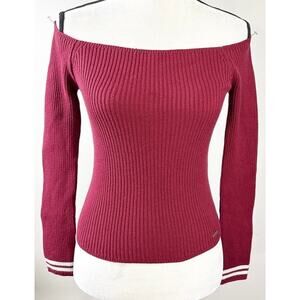 Hollister Burgundy Ribbed Off-the-Shoulder Sweater - Size M